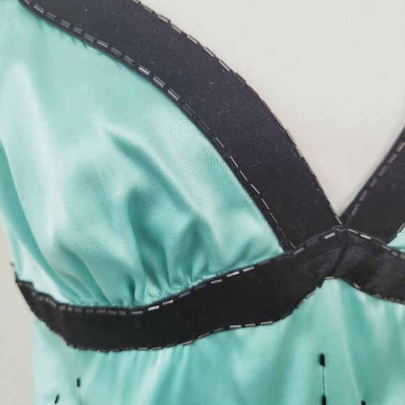Vintage Bebe Liquid Satin Silk Camisole Top Beaded Sequins Velvet Trim Sz Med - Picture 4 of 13